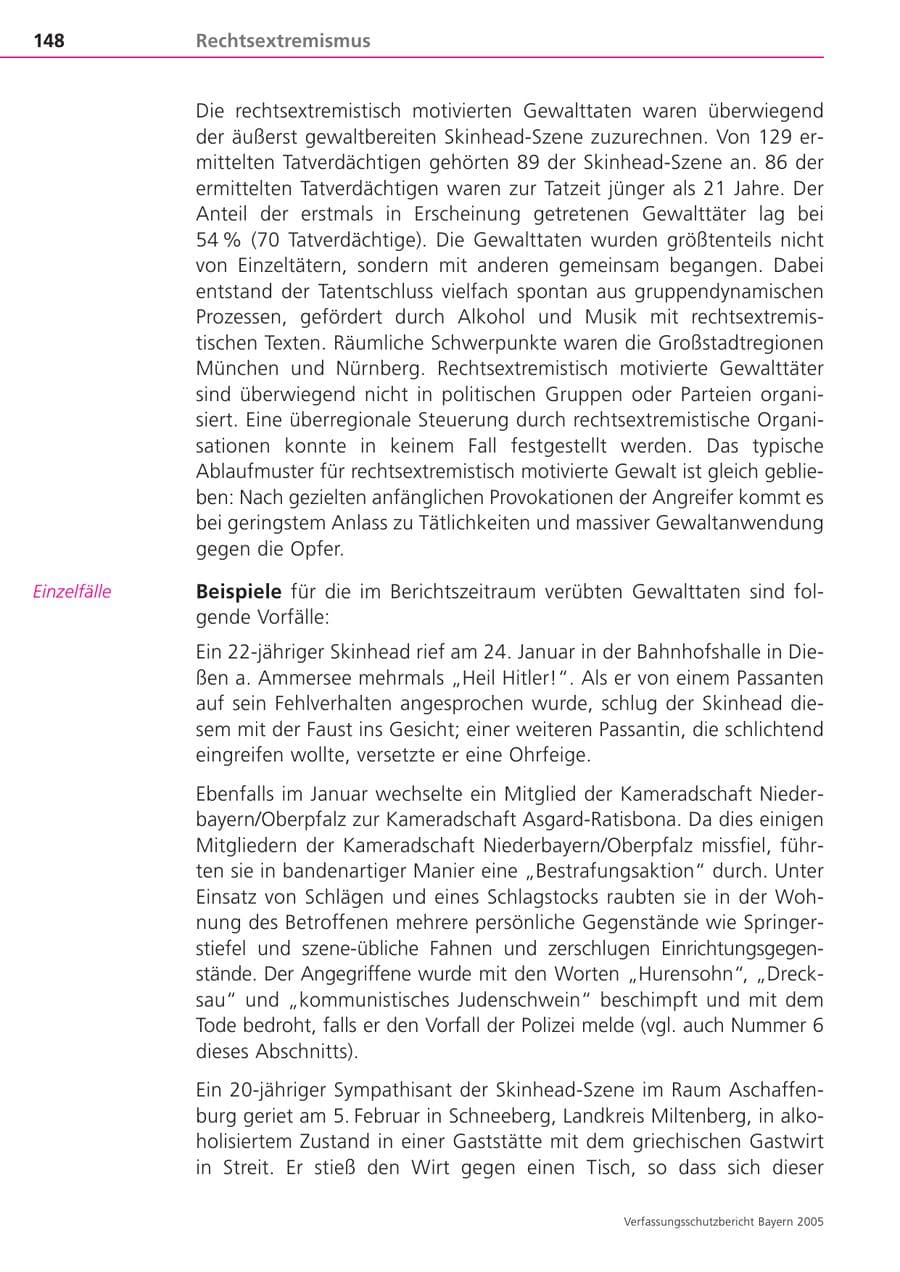 Seite 148 des Verfassungsschutzbericht 2005 Bayern