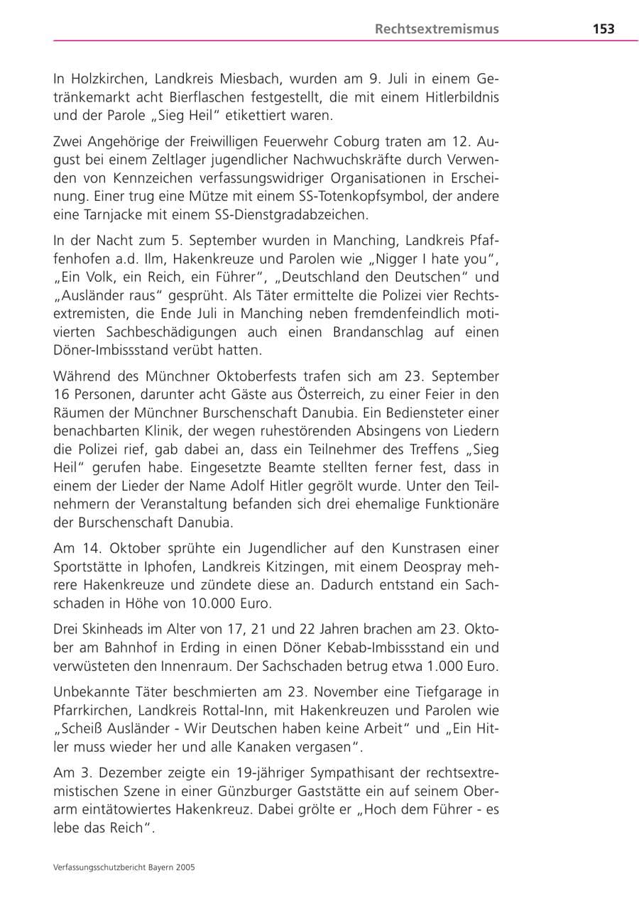 Seite 153 des Verfassungsschutzbericht 2005 Bayern