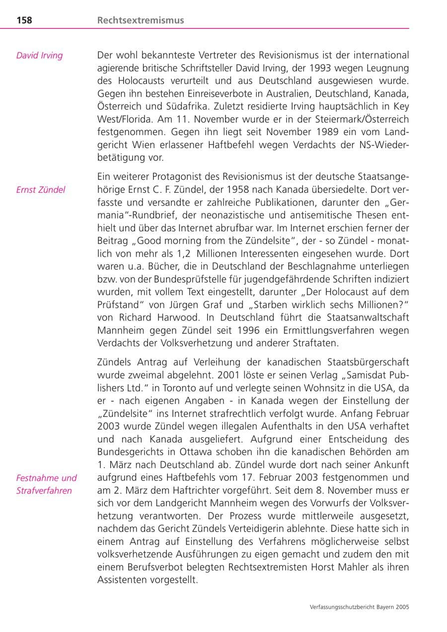 Seite 158 des Verfassungsschutzbericht 2005 Bayern