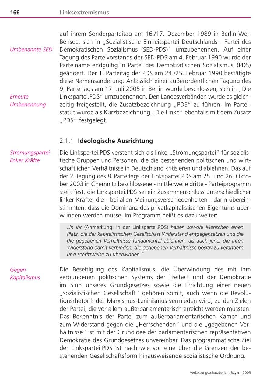 Seite 166 des Verfassungsschutzbericht 2005 Bayern