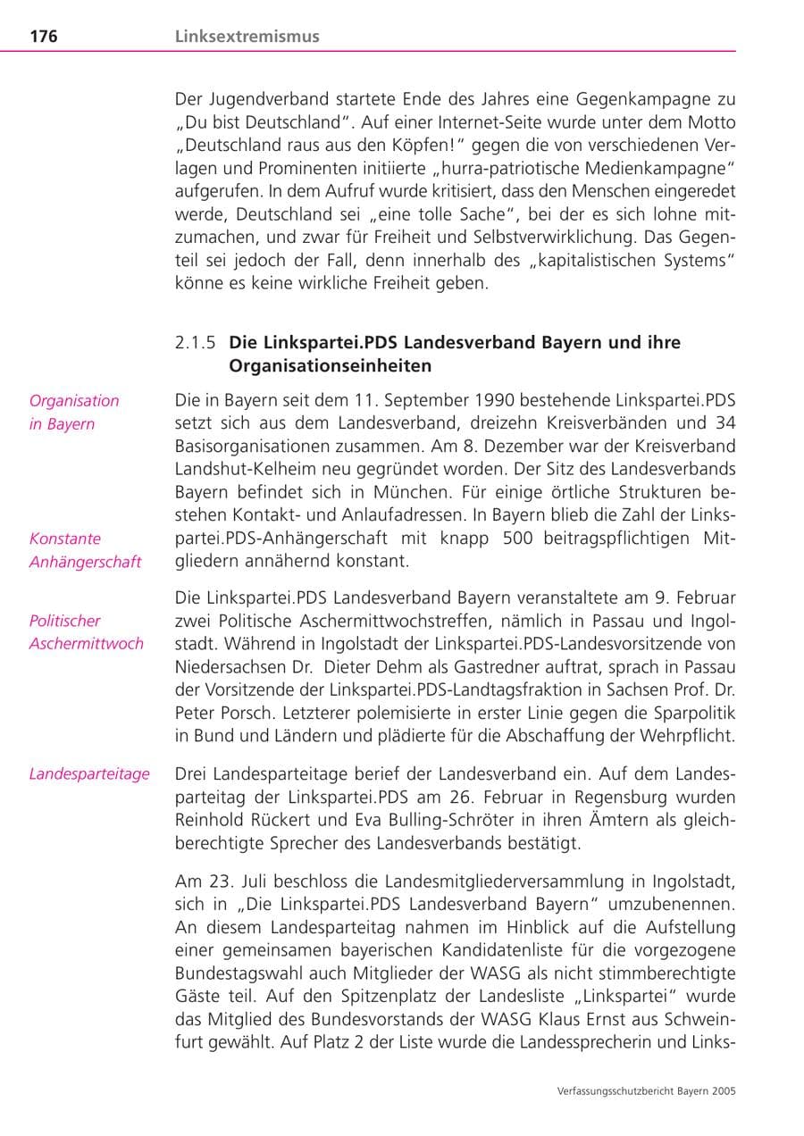 Seite 176 des Verfassungsschutzbericht 2005 Bayern