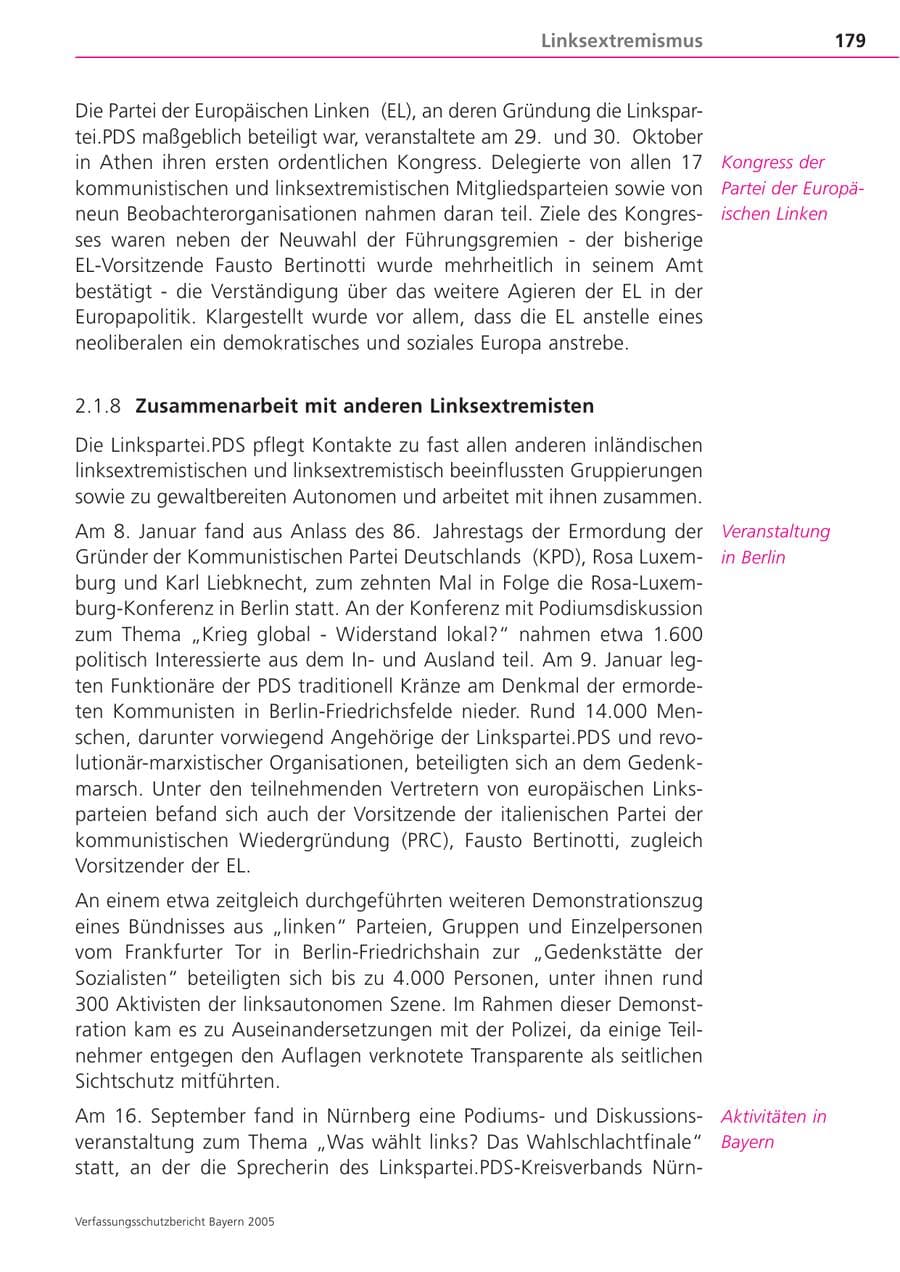 Seite 179 des Verfassungsschutzbericht 2005 Bayern