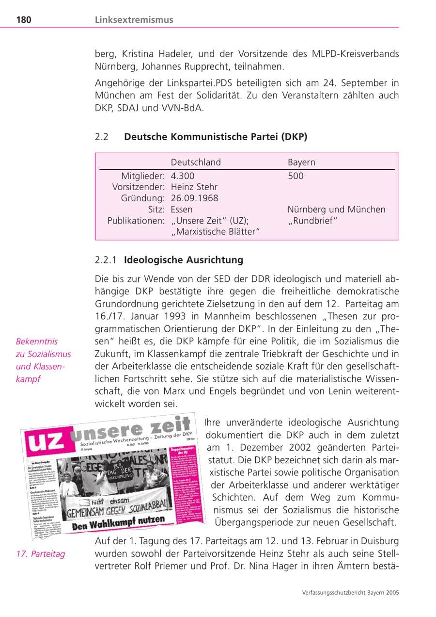 Seite 180 des Verfassungsschutzbericht 2005 Bayern