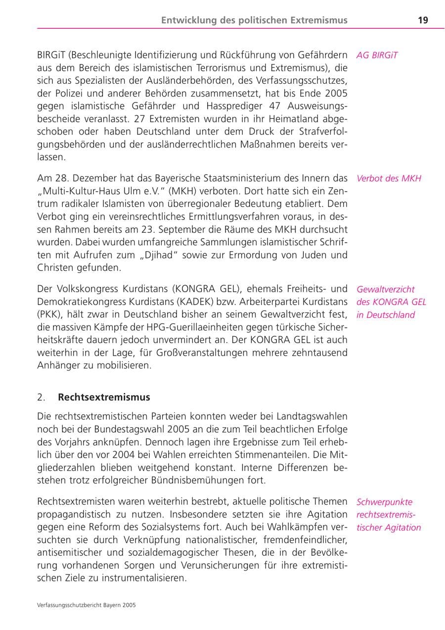 Seite 19 des Verfassungsschutzbericht 2005 Bayern