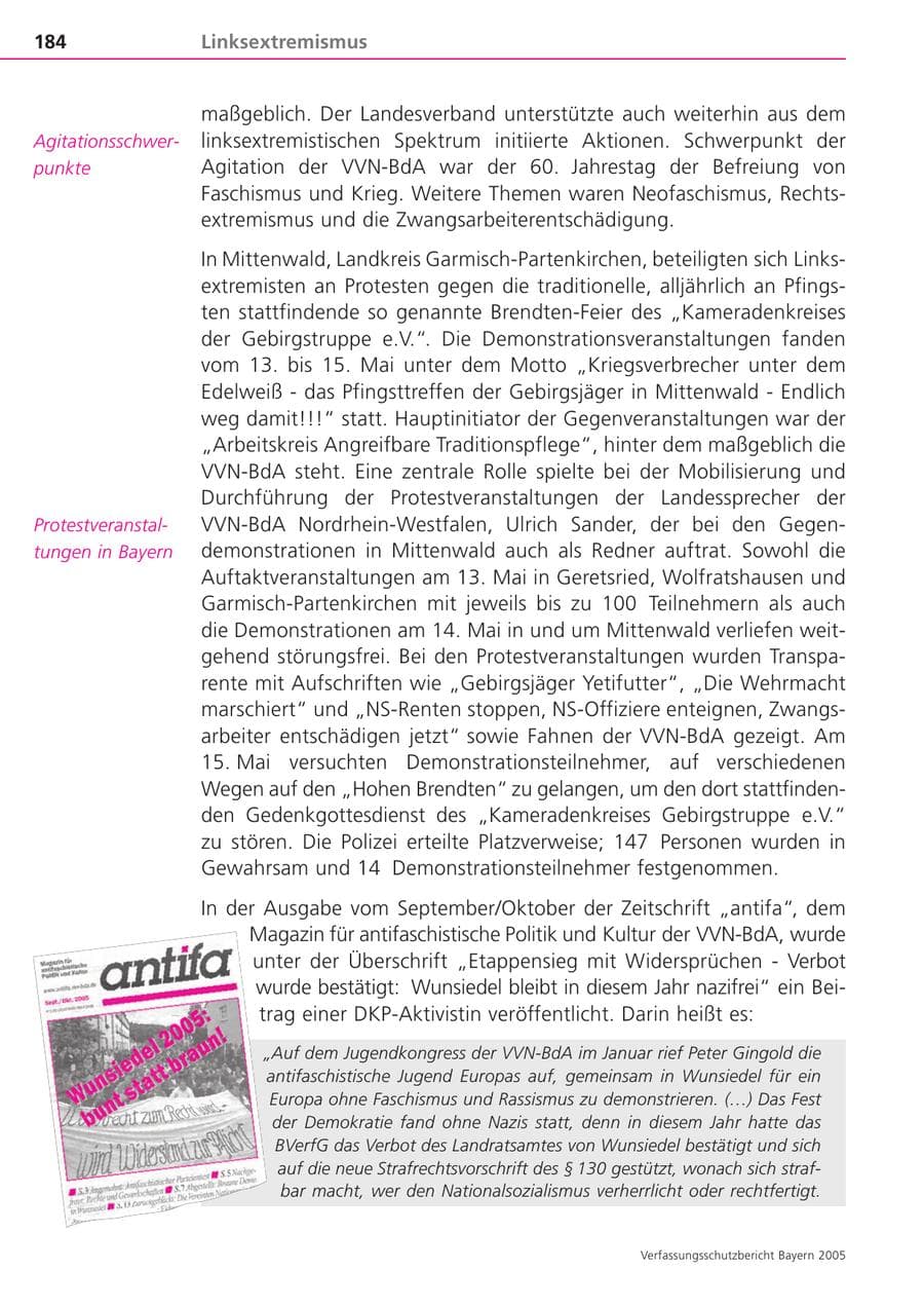 Seite 184 des Verfassungsschutzbericht 2005 Bayern
