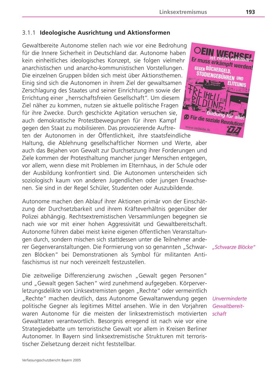 Seite 193 des Verfassungsschutzbericht 2005 Bayern