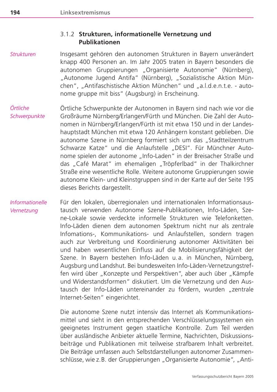 Seite 194 des Verfassungsschutzbericht 2005 Bayern