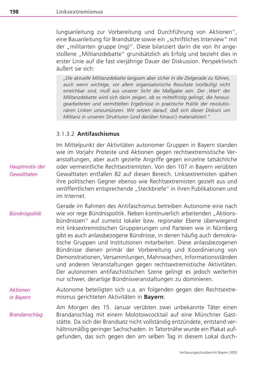Seite 198 des Verfassungsschutzbericht 2005 Bayern