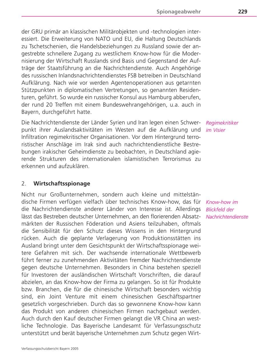 Seite 229 des Verfassungsschutzbericht 2005 Bayern