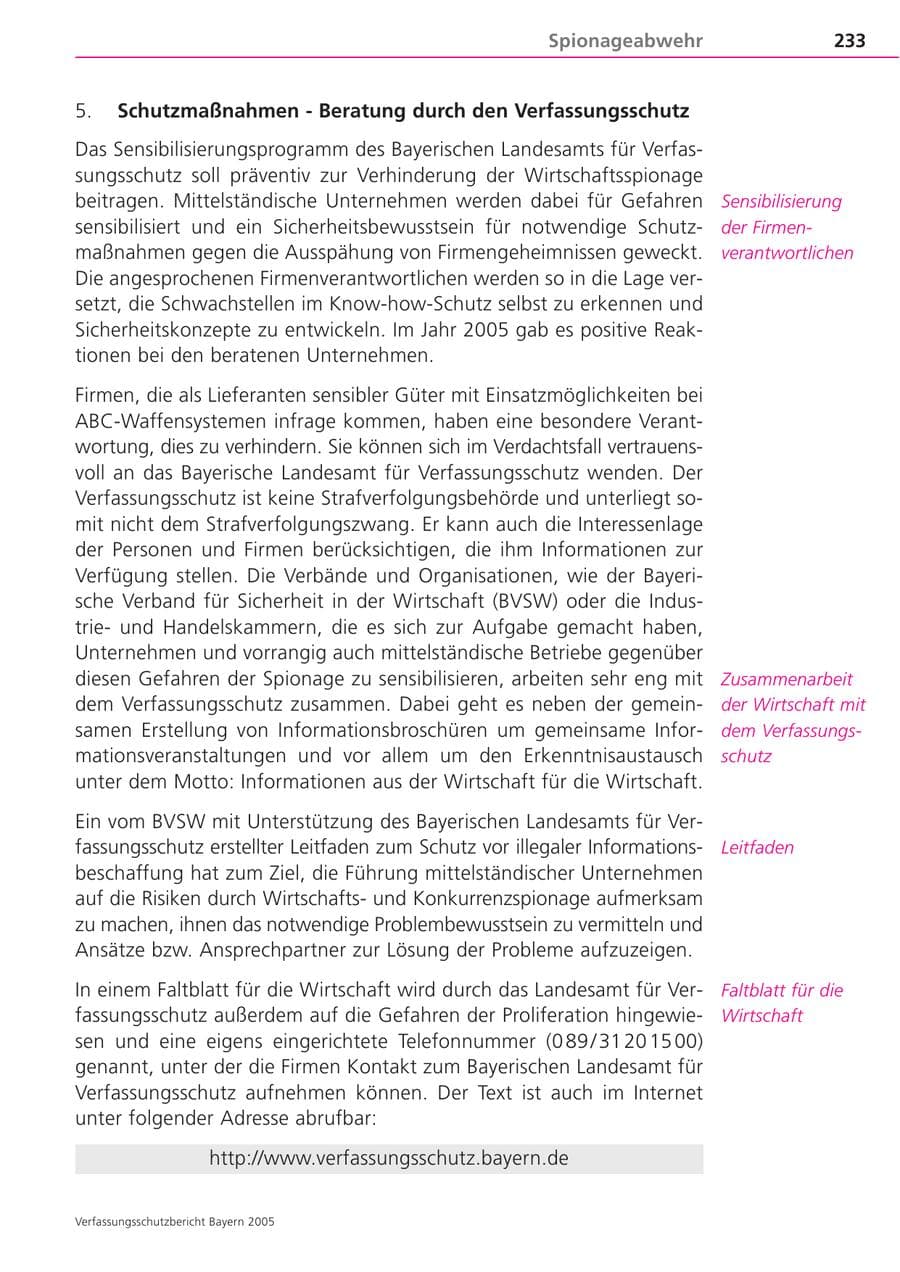 Seite 233 des Verfassungsschutzbericht 2005 Bayern
