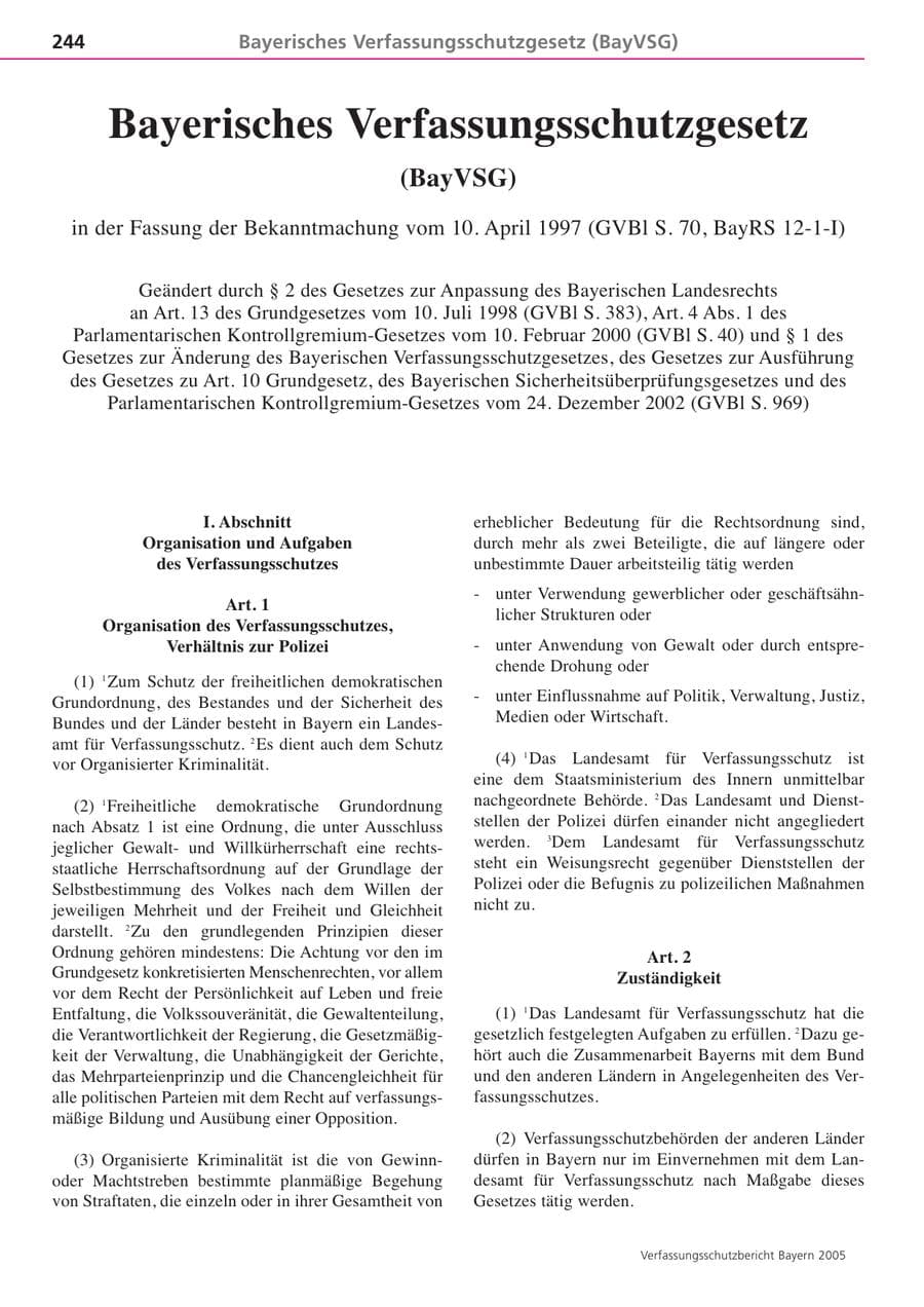 Seite 244 des Verfassungsschutzbericht 2005 Bayern