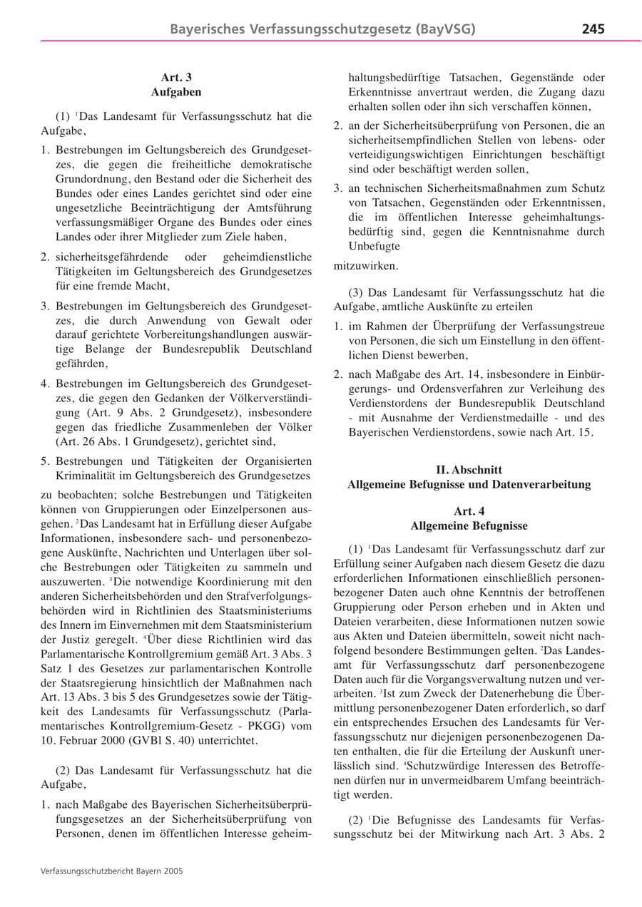 Seite 245 des Verfassungsschutzbericht 2005 Bayern