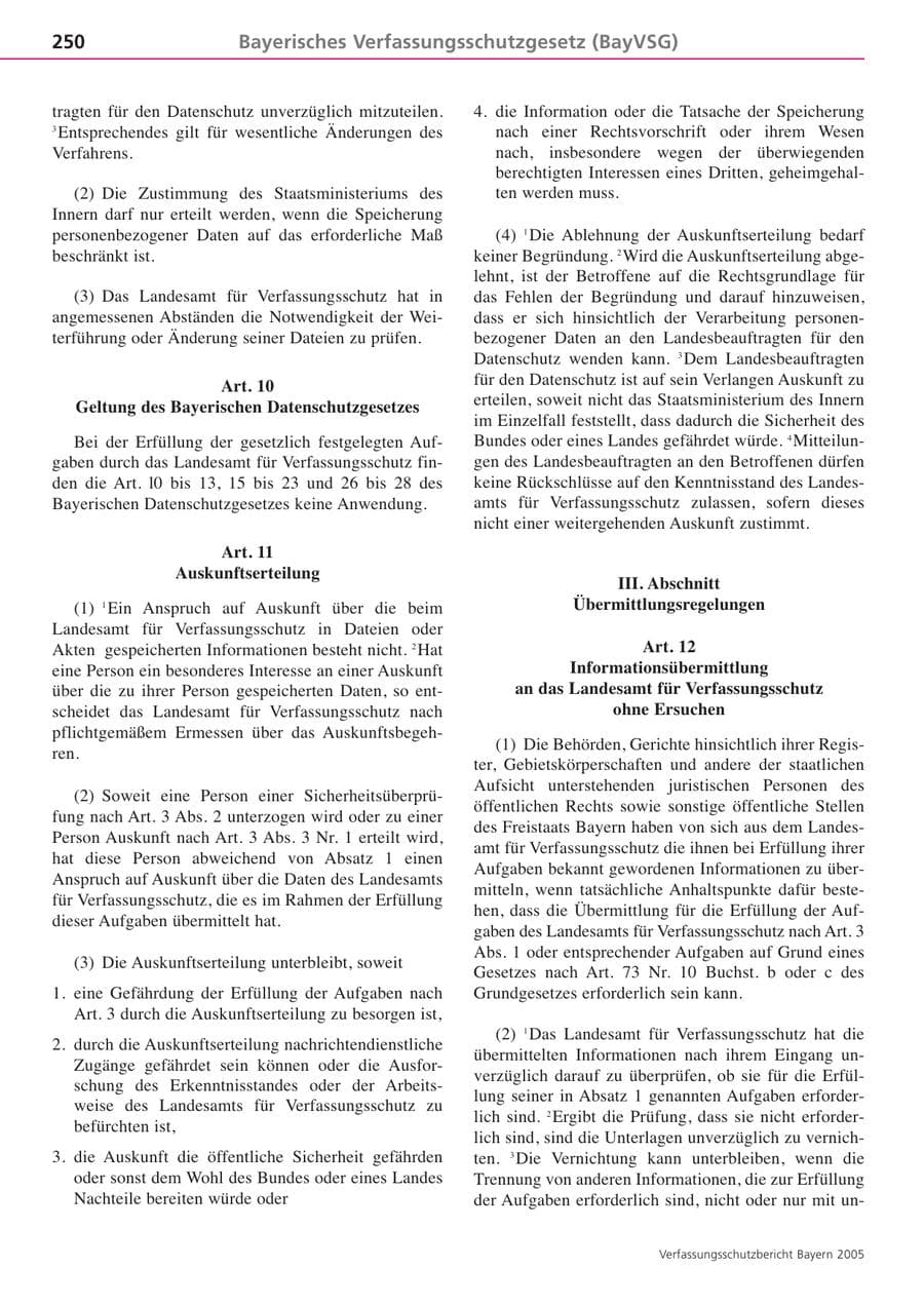Seite 250 des Verfassungsschutzbericht 2005 Bayern