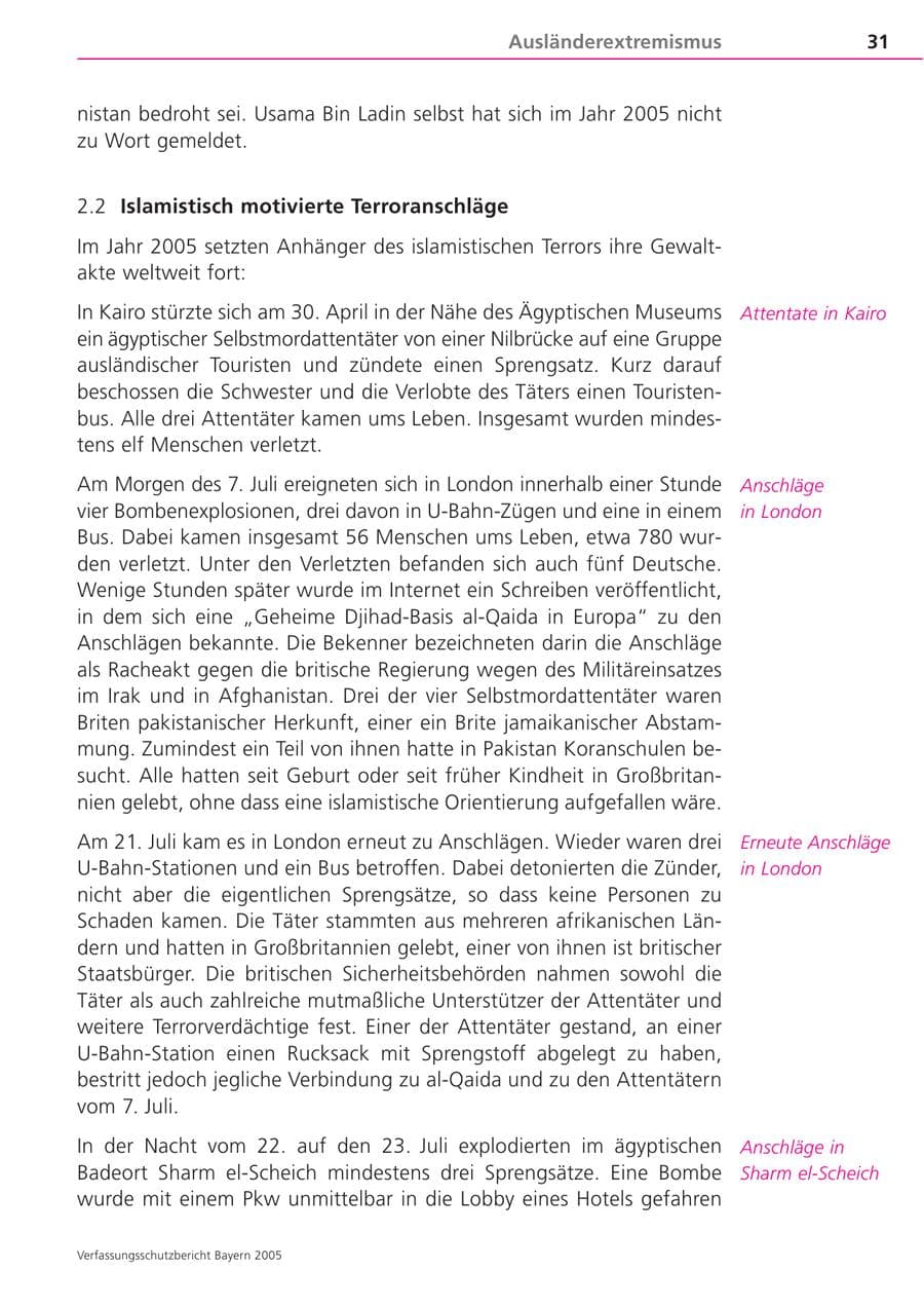 Seite 31 des Verfassungsschutzbericht 2005 Bayern