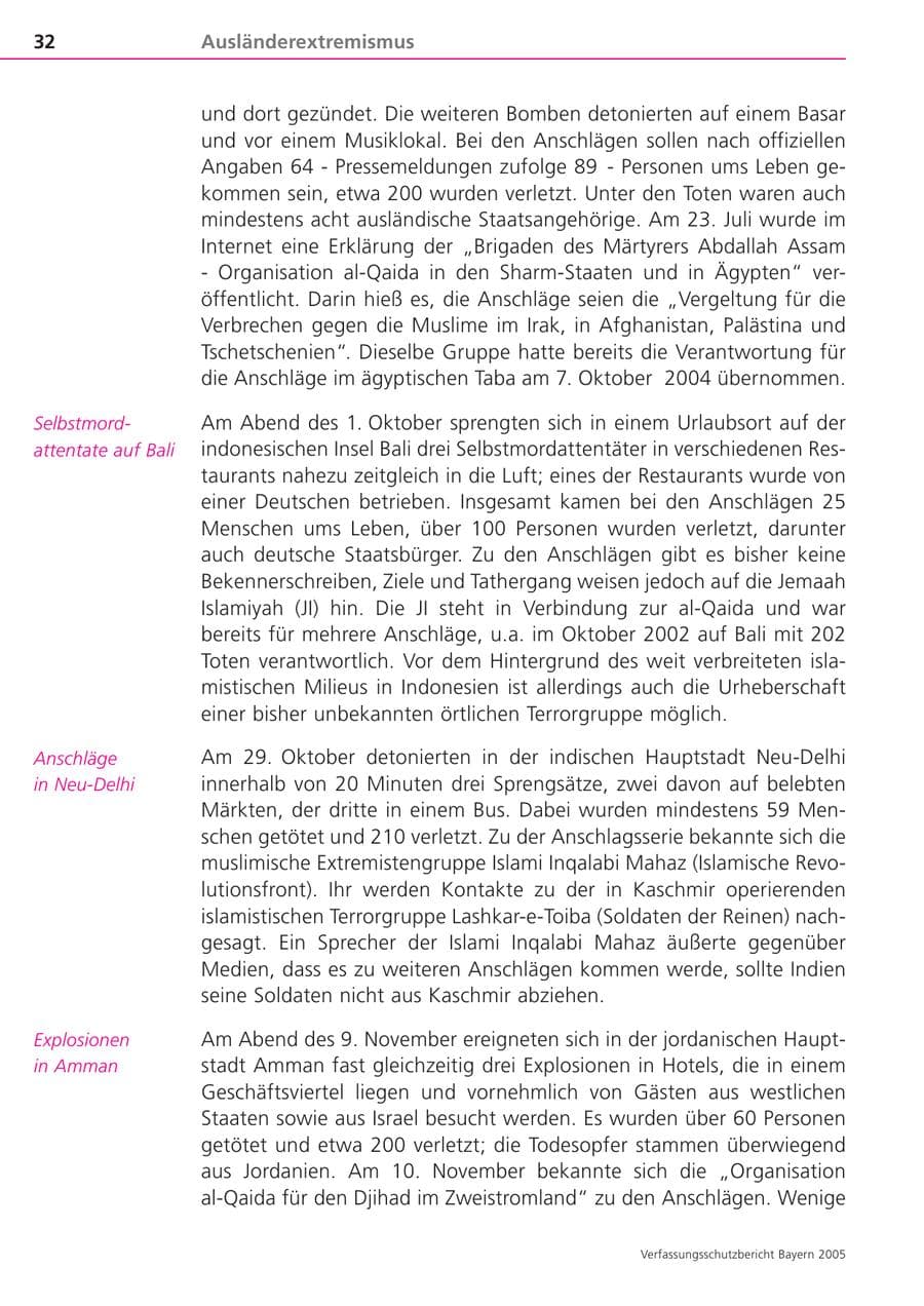 Seite 32 des Verfassungsschutzbericht 2005 Bayern
