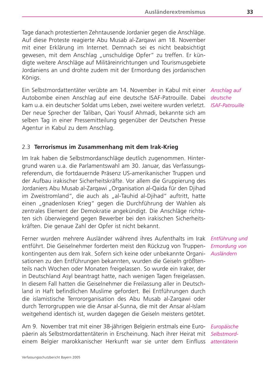 Seite 33 des Verfassungsschutzbericht 2005 Bayern