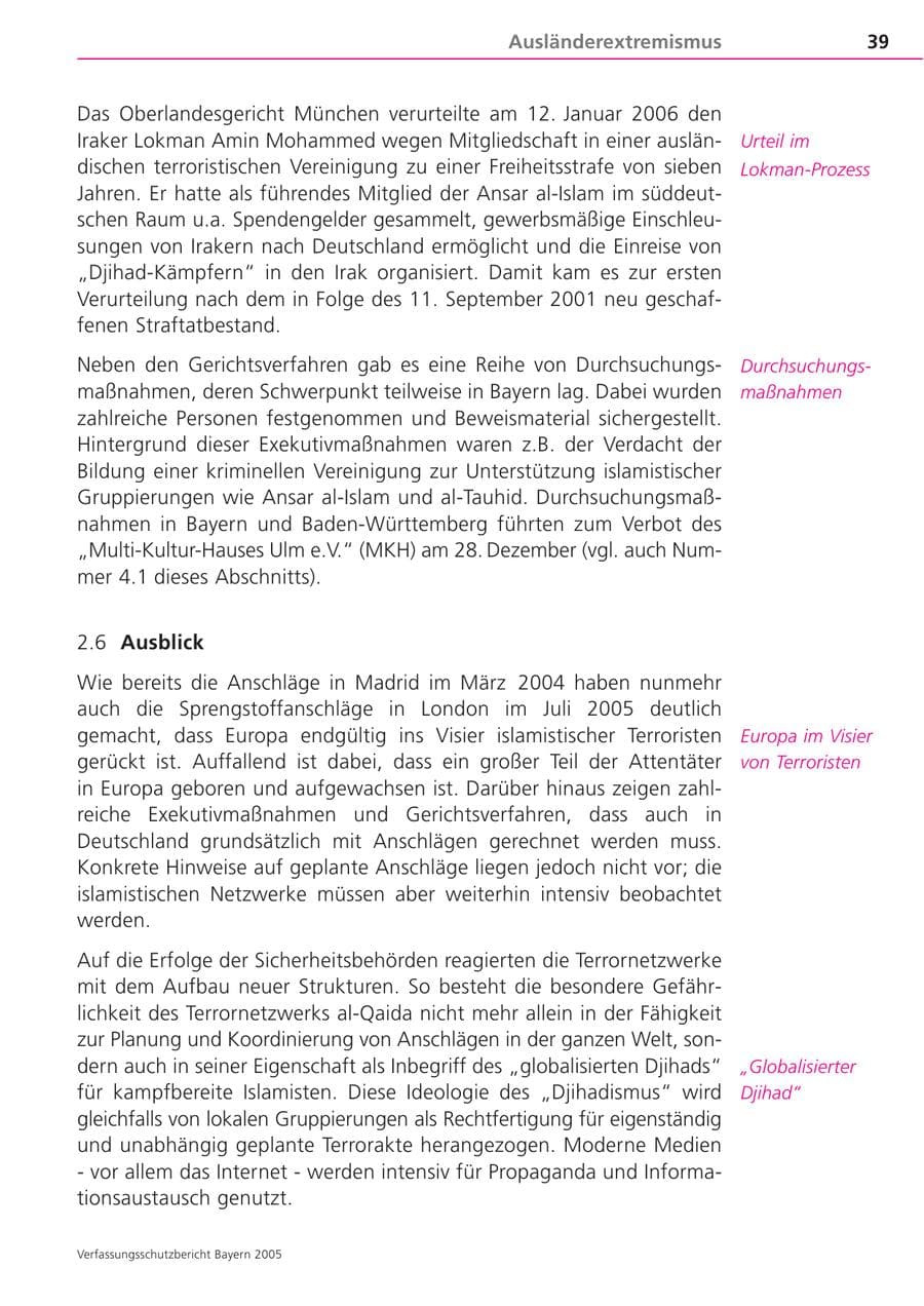 Seite 39 des Verfassungsschutzbericht 2005 Bayern