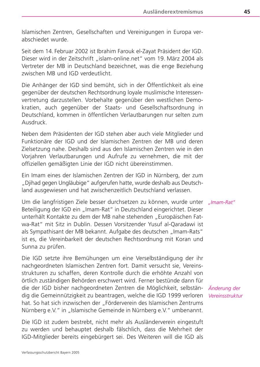 Seite 45 des Verfassungsschutzbericht 2005 Bayern