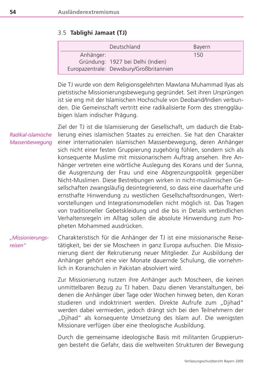 Seite 54 des Verfassungsschutzbericht 2005 Bayern