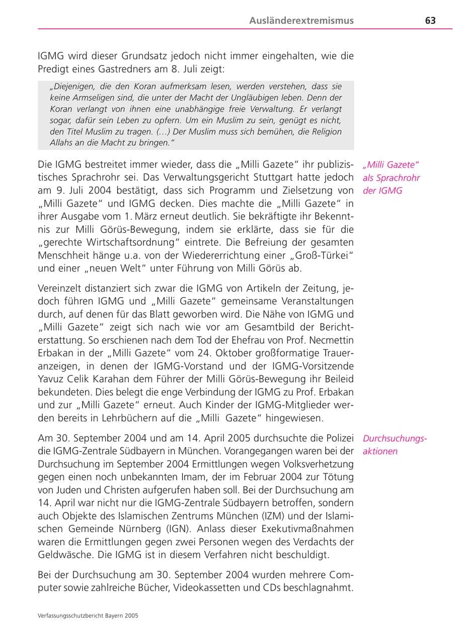 Seite 63 des Verfassungsschutzbericht 2005 Bayern