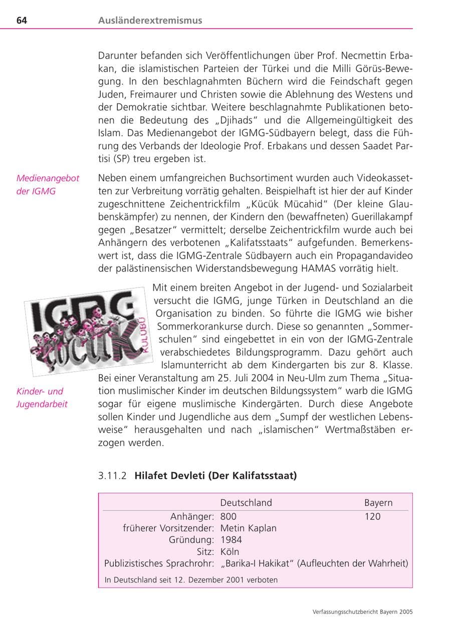 Seite 64 des Verfassungsschutzbericht 2005 Bayern