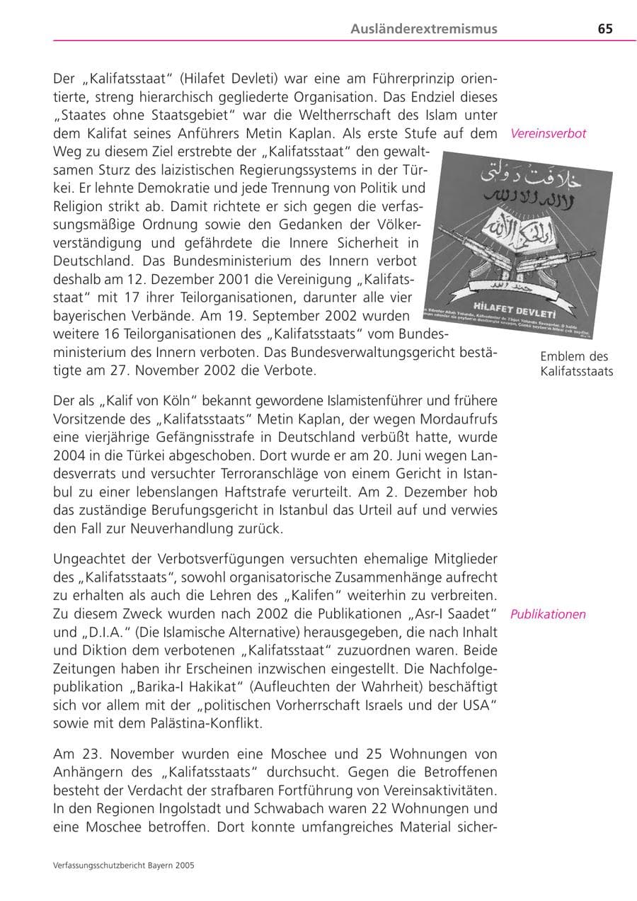 Seite 65 des Verfassungsschutzbericht 2005 Bayern