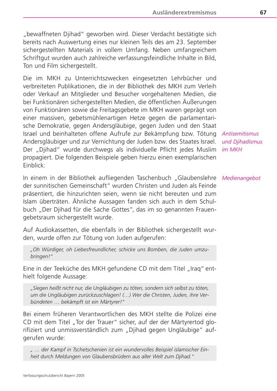 Seite 67 des Verfassungsschutzbericht 2005 Bayern