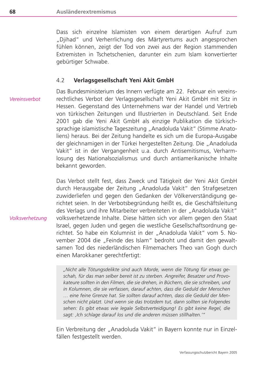 Seite 68 des Verfassungsschutzbericht 2005 Bayern