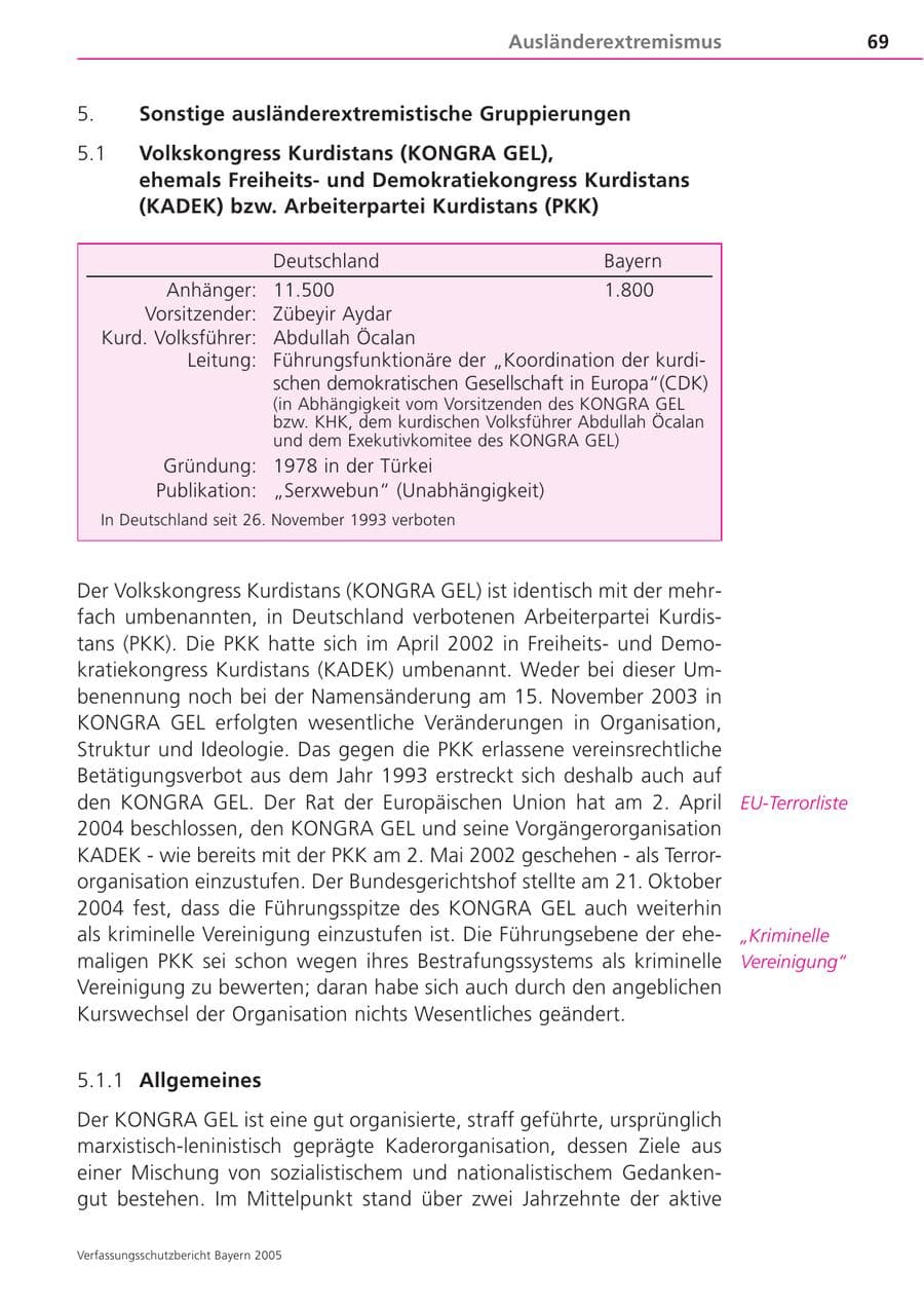 Seite 69 des Verfassungsschutzbericht 2005 Bayern