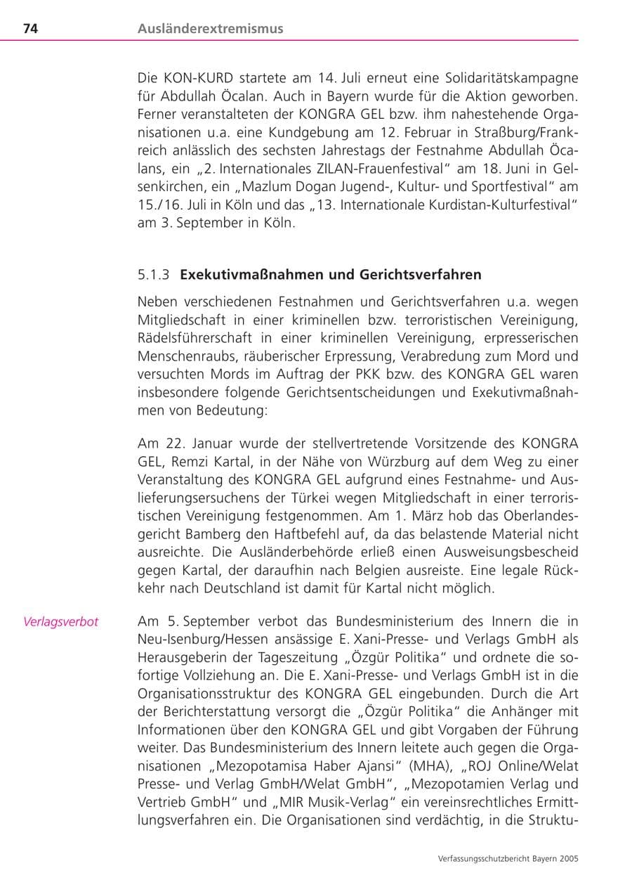Seite 74 des Verfassungsschutzbericht 2005 Bayern