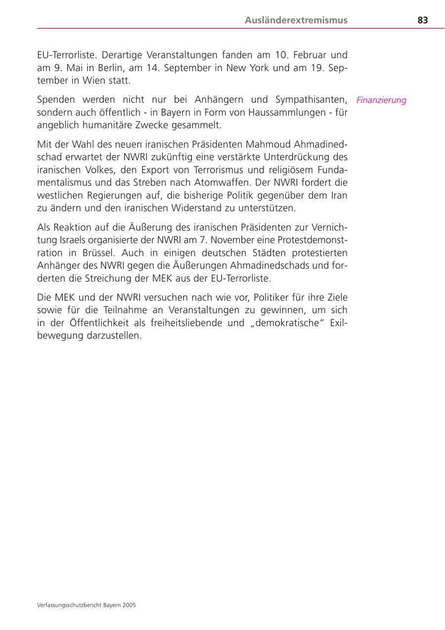 Seite 83 des Verfassungsschutzbericht 2005 Bayern