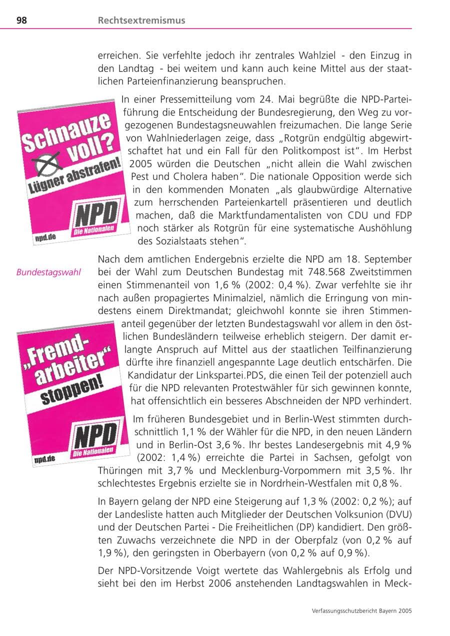 Seite 98 des Verfassungsschutzbericht 2005 Bayern