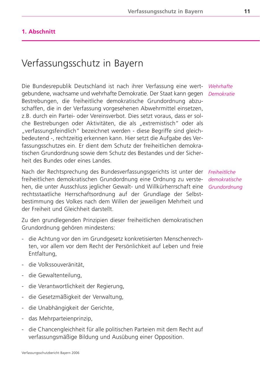 Seite 11 des Verfassungsschutzbericht 2006 Bayern