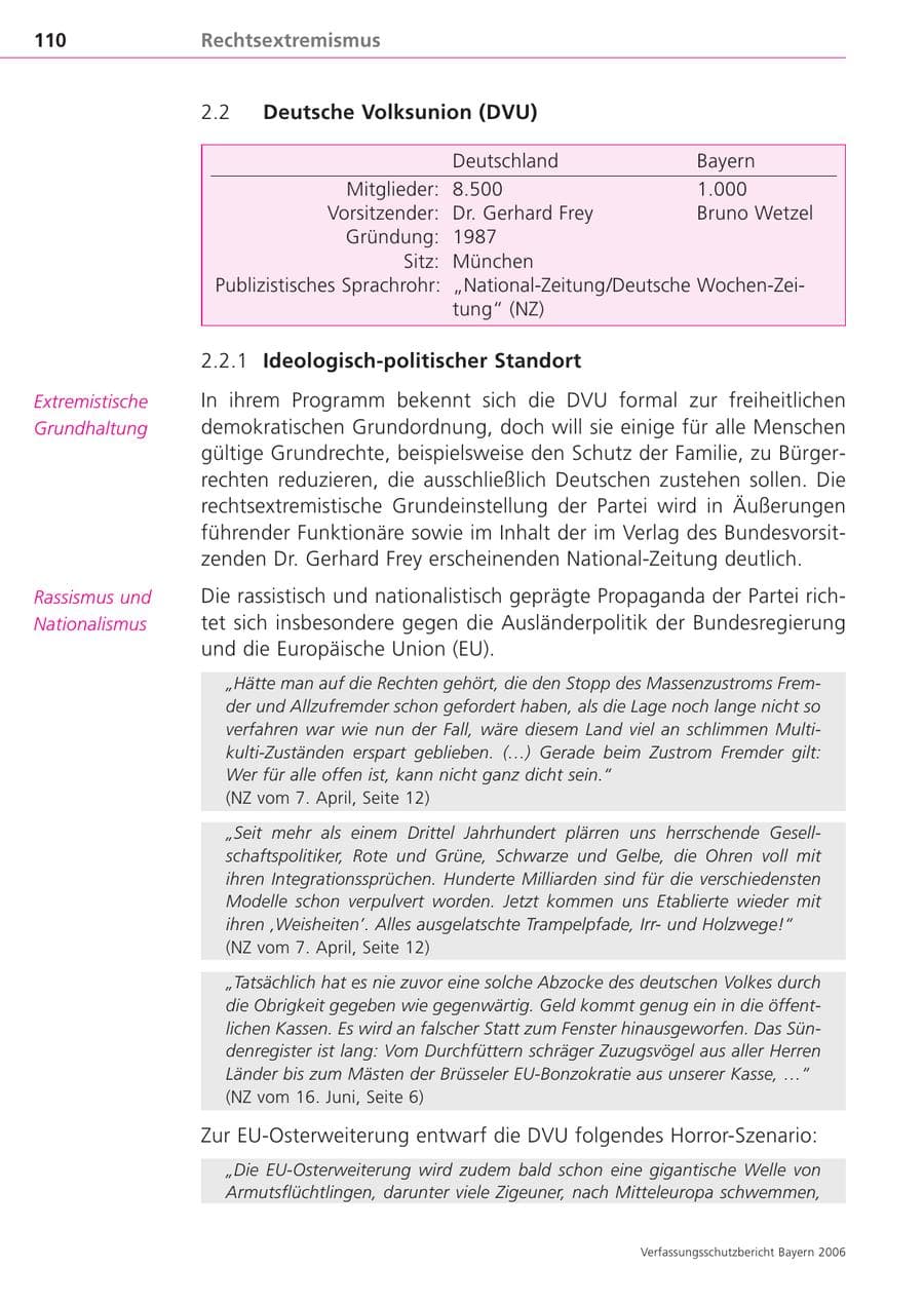 Seite 110 des Verfassungsschutzbericht 2006 Bayern