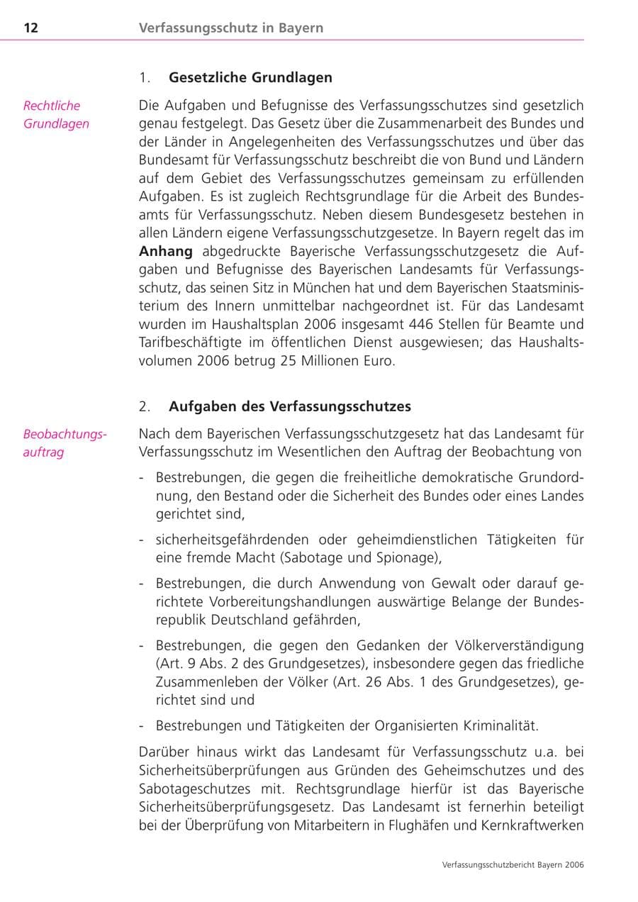 Seite 12 des Verfassungsschutzbericht 2006 Bayern