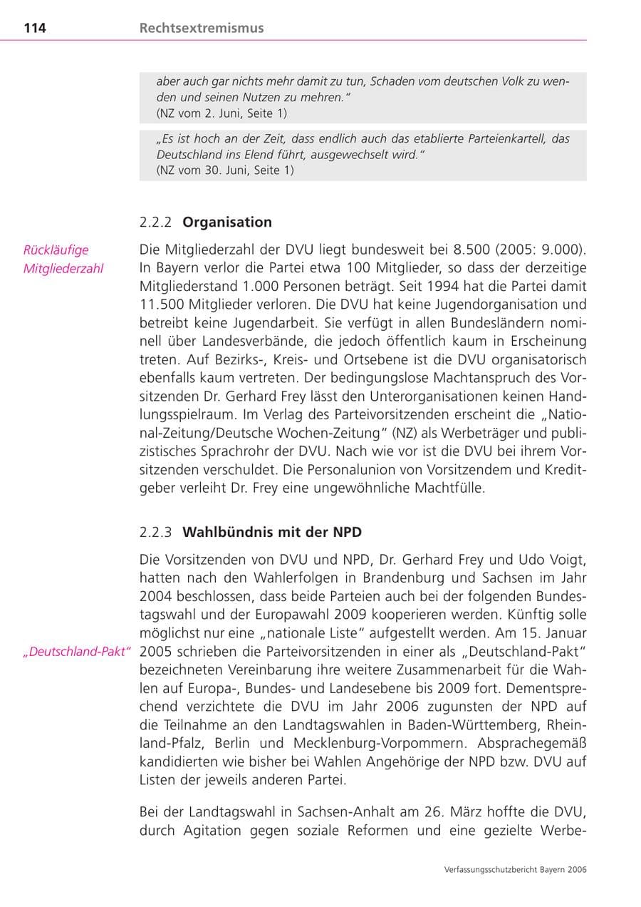 Seite 114 des Verfassungsschutzbericht 2006 Bayern