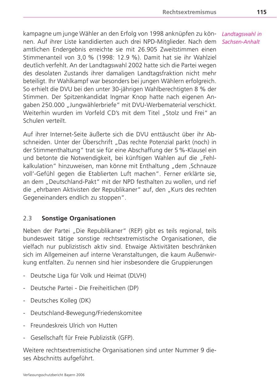 Seite 115 des Verfassungsschutzbericht 2006 Bayern