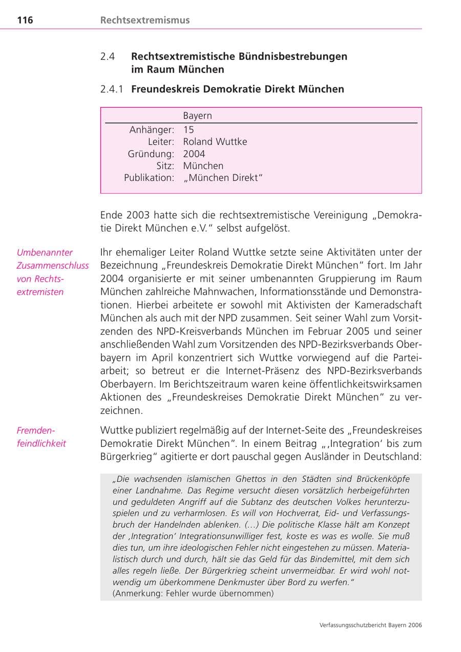 Seite 116 des Verfassungsschutzbericht 2006 Bayern