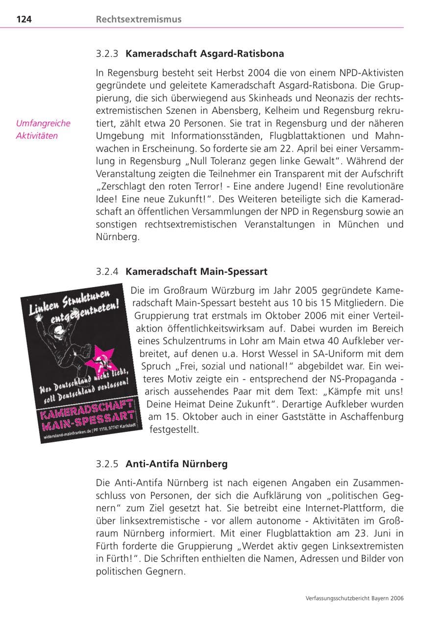 Seite 124 des Verfassungsschutzbericht 2006 Bayern