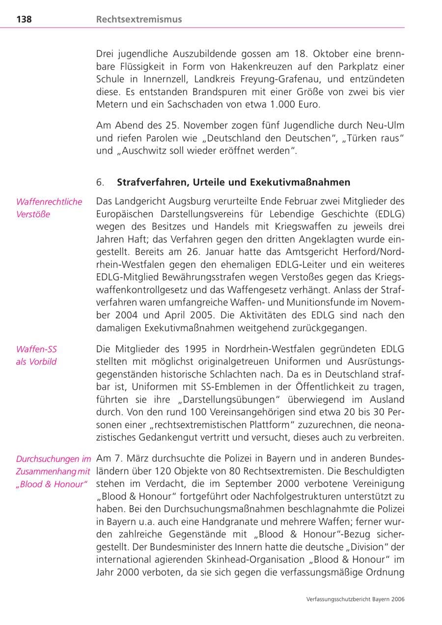 Seite 138 des Verfassungsschutzbericht 2006 Bayern
