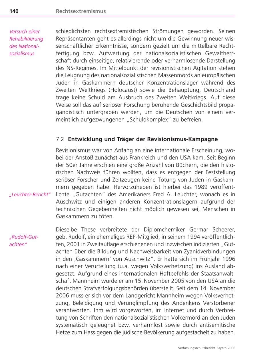 Seite 140 des Verfassungsschutzbericht 2006 Bayern