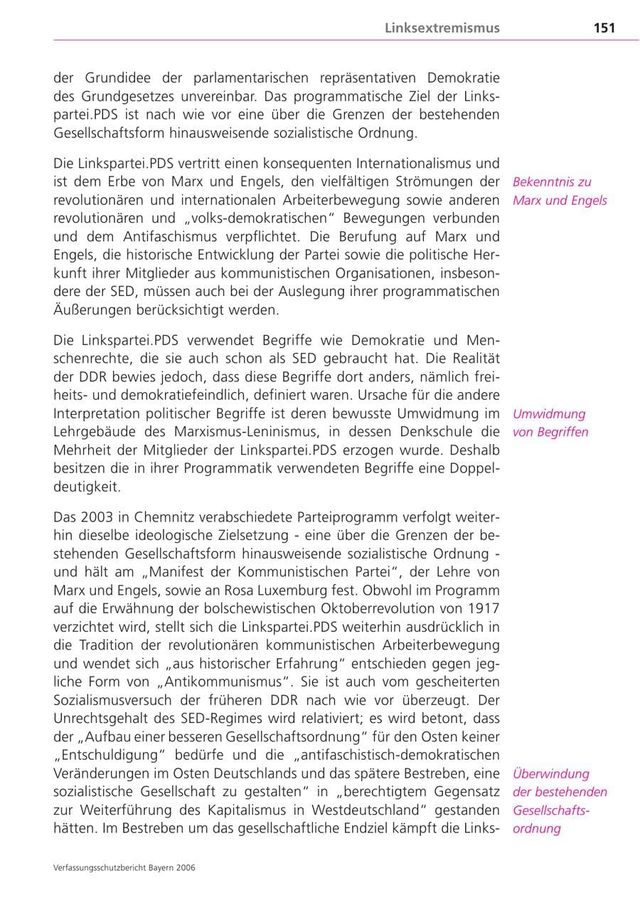 Seite 151 des Verfassungsschutzbericht 2006 Bayern