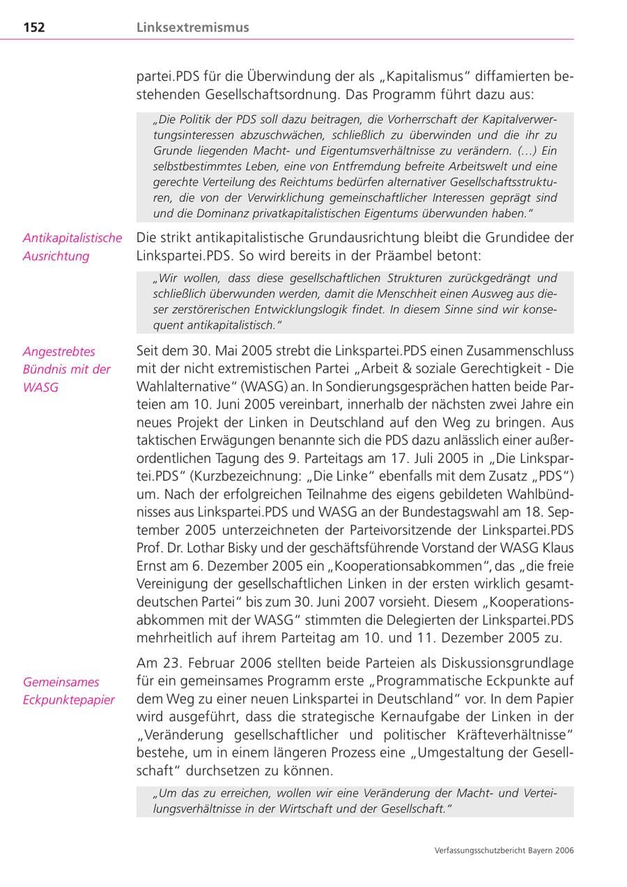 Seite 152 des Verfassungsschutzbericht 2006 Bayern