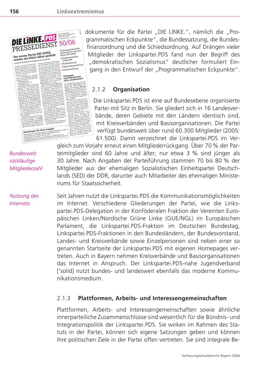 Seite 156 des Verfassungsschutzbericht 2006 Bayern