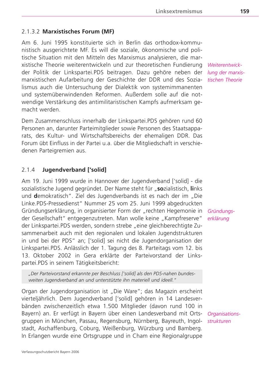 Seite 159 des Verfassungsschutzbericht 2006 Bayern