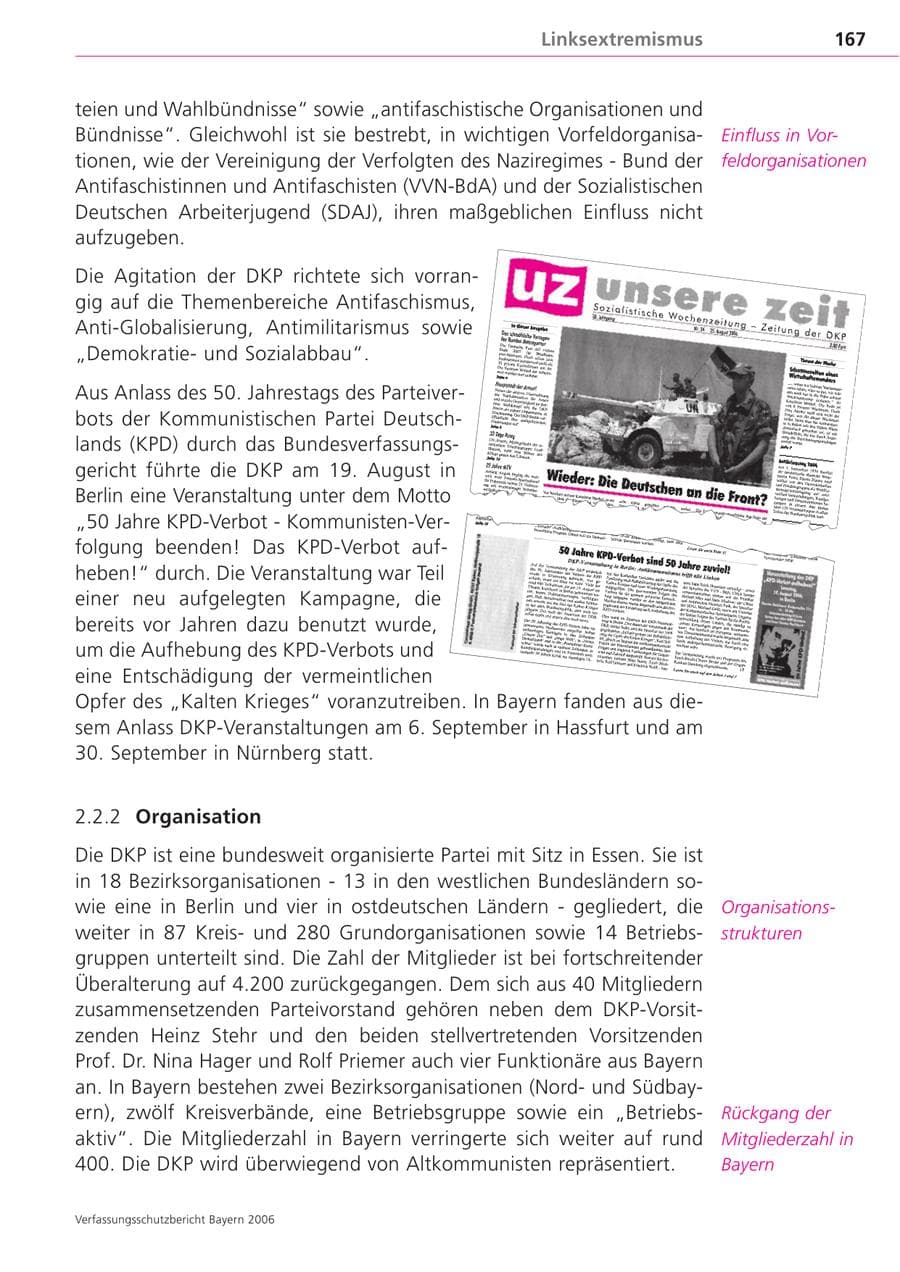 Seite 167 des Verfassungsschutzbericht 2006 Bayern