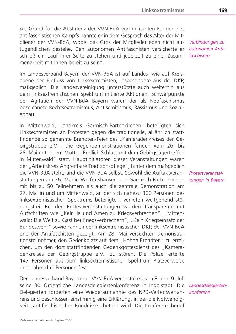 Seite 169 des Verfassungsschutzbericht 2006 Bayern