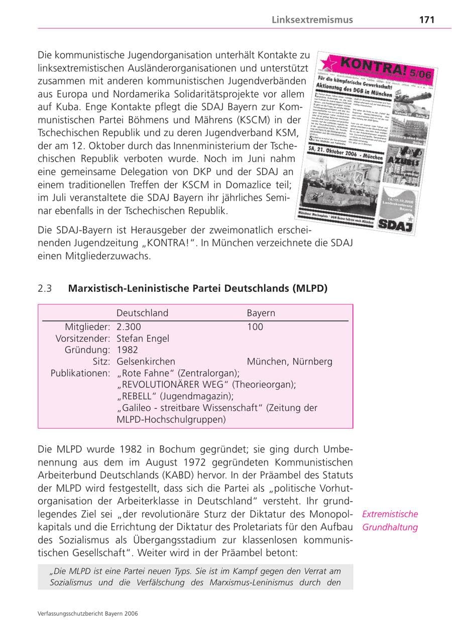 Seite 171 des Verfassungsschutzbericht 2006 Bayern