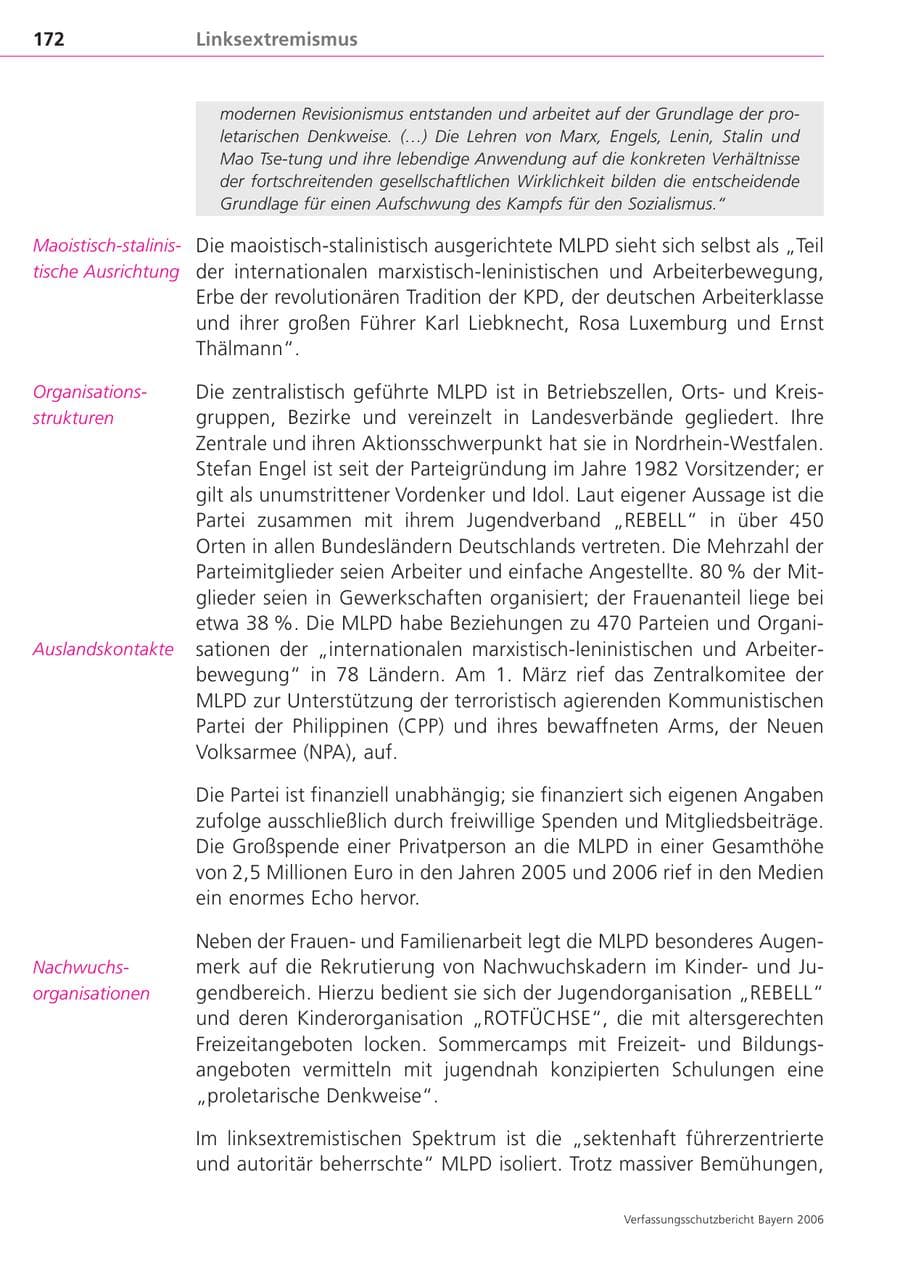 Seite 172 des Verfassungsschutzbericht 2006 Bayern