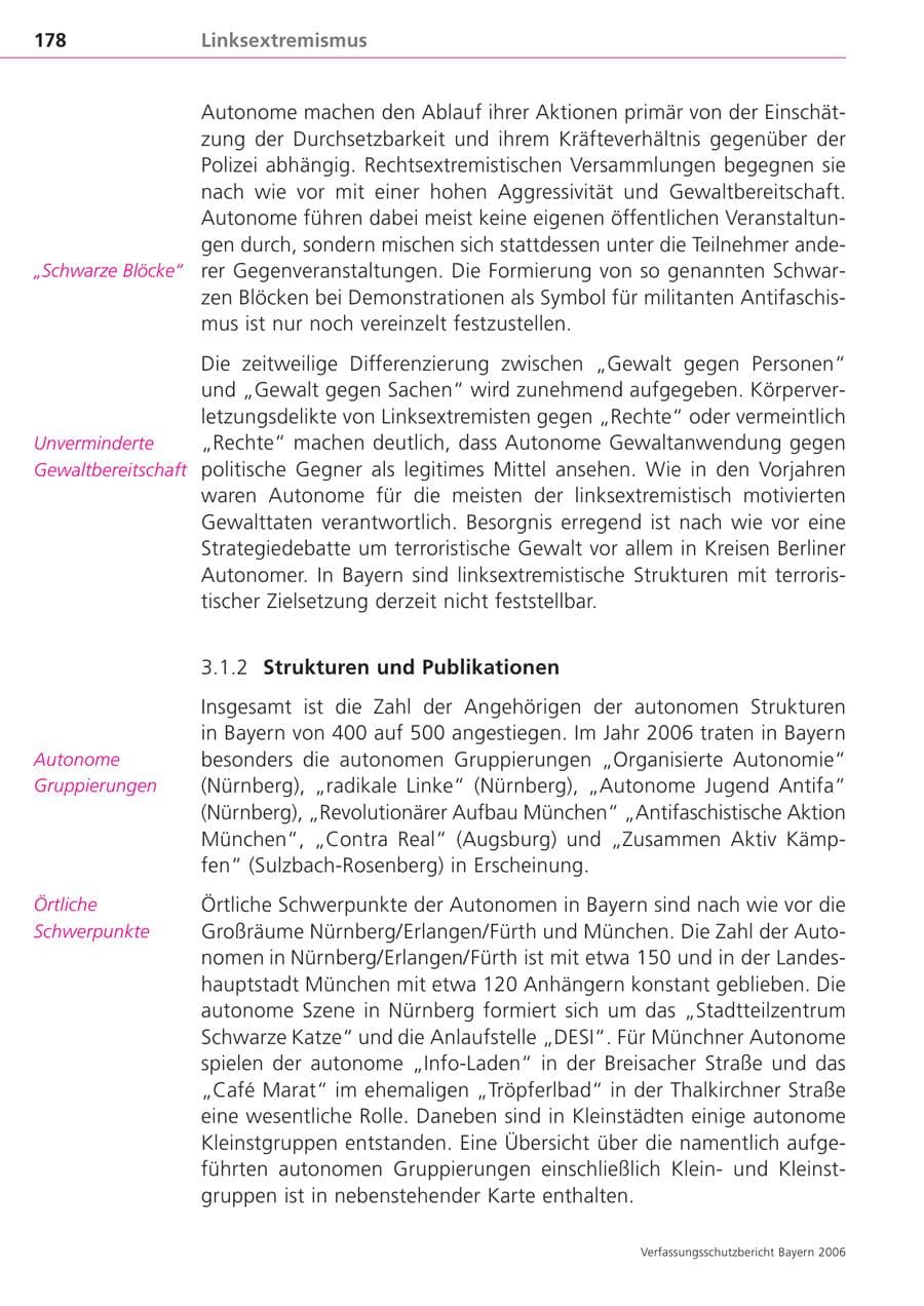Seite 178 des Verfassungsschutzbericht 2006 Bayern